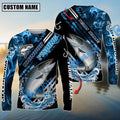 BlueJose Chinook Fishing Blue Smoke Water Pattern Custom Name & Team Name 3D Shirts