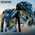 BlueJose Crappie Fishing Blue Smoke Water Pattern Custom Name & Team Name 3D Shirts