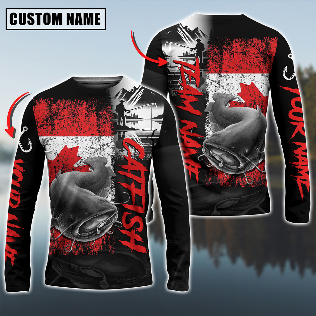 BlueJose Catfish Fishing Black Canada Flag Sport Custom Name & Team Name 3D Shirts