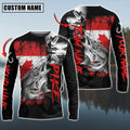 BlueJose Pike Fishing Black Canada Flag Sport Custom Name & Team Name 3D Shirts