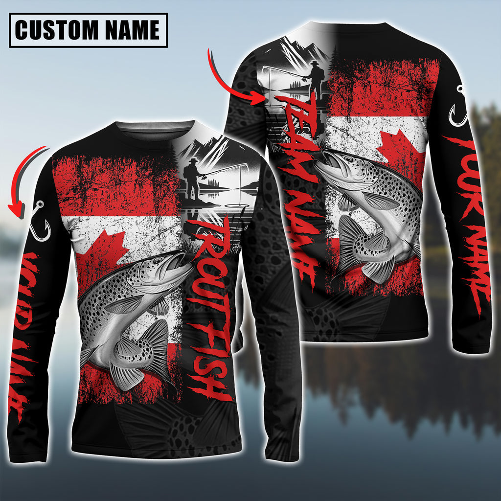BlueJose Trout Fishing Black Canada Flag Sport Custom Name & Team Name 3D Shirts