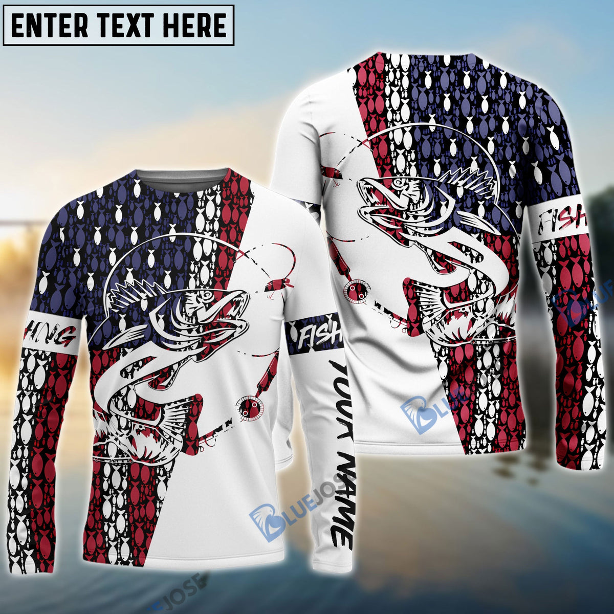 BlueJose Walleye Fishing Angler American Flag Customize Name All Over Printed   Shirts