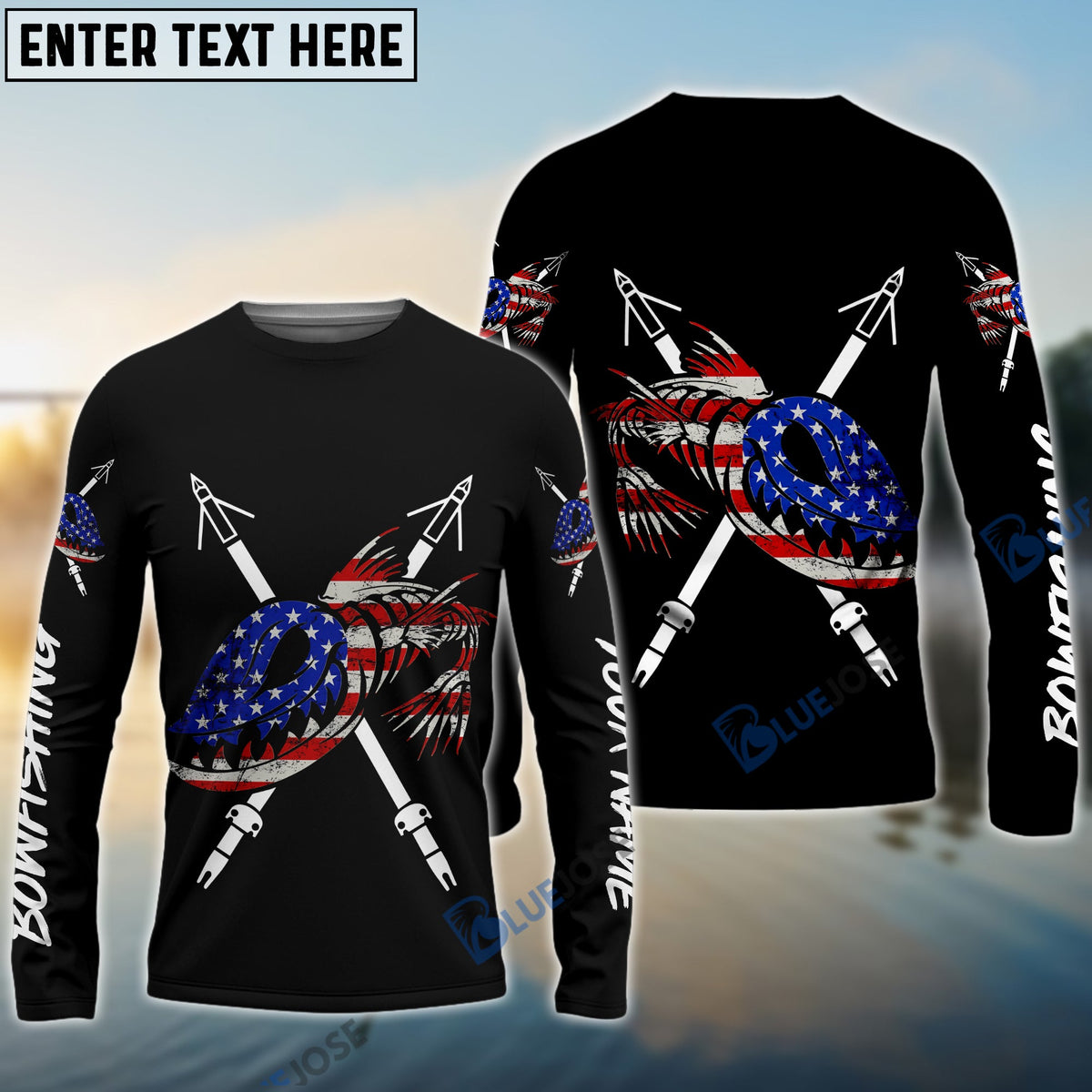 BlueJose Bowfishing American Flag Custom Long Sleeve Fishing Shirts