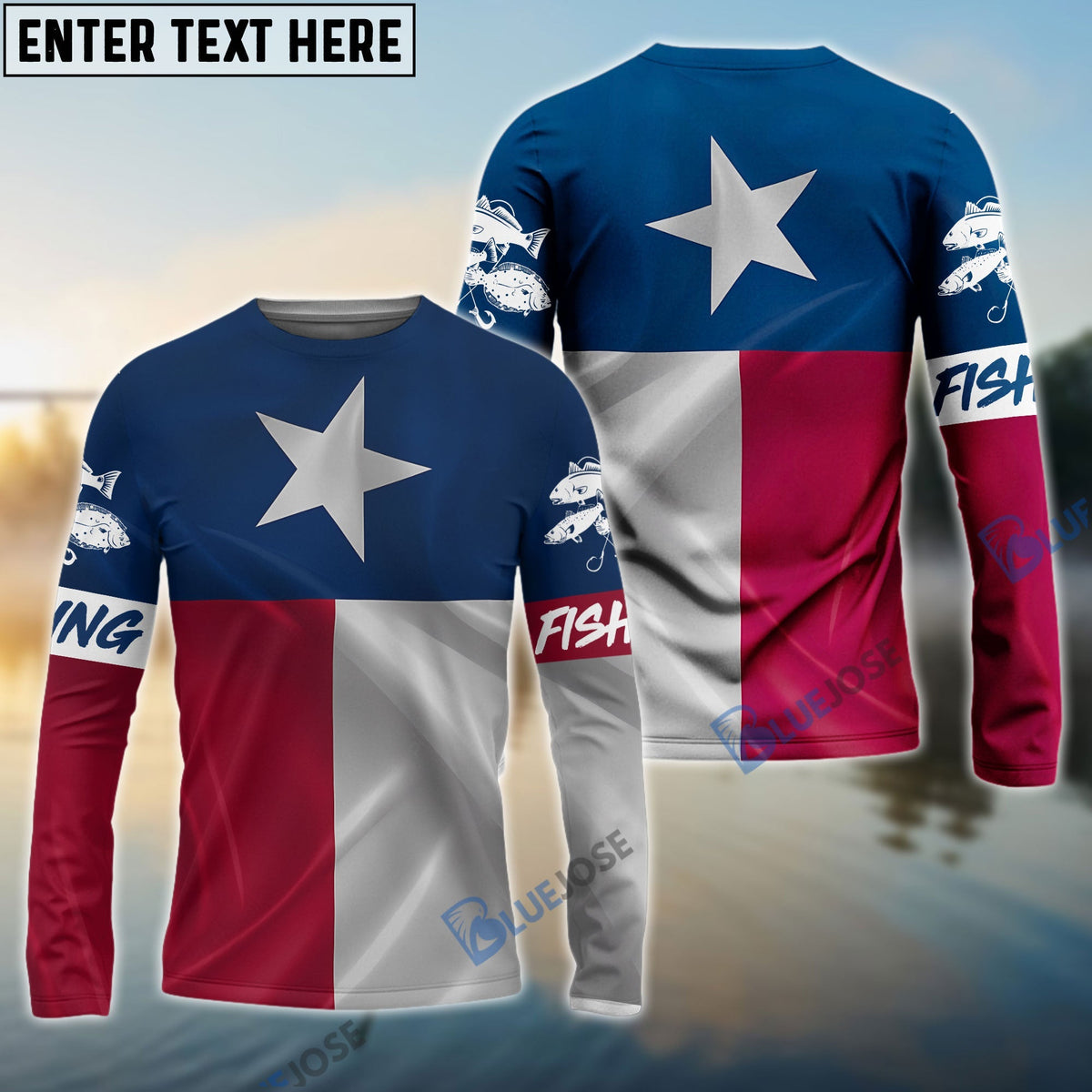 BlueJose Texas Slam Redfish Puppy Drum, Speckled Trout, Flounder Texas State Flag Customize Name All Over Printed Shirts