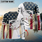 BlueJose Chinook King Salmon American Flag Custom Long Sleeve Fishing Shirts, Patriotic Fishing Gifts