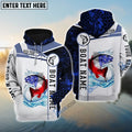 BlueJose Redfish Fishing Blue Camo American Flag Custom Name & Boat Name 3D Hoodie