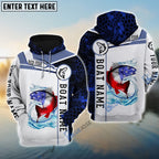 BlueJose Redfish Fishing Blue Camo American Flag Custom Name & Boat Name 3D Hoodie