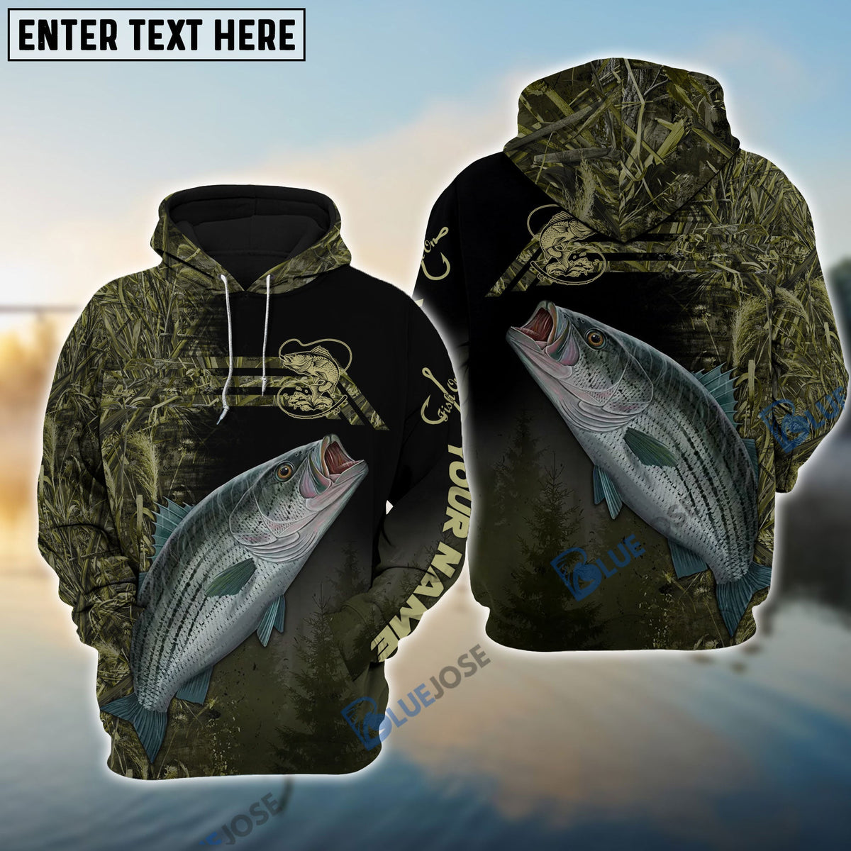 BlueJose Custom Striped Bass Fishing Camouflage Personalized Name 3D Hoodie