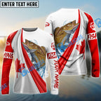 BlueJose Canadian Flag Patriotic Walleye Fishing Custom Name 3D Long Sleeve Fishing Shirts