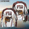 BlueJose "Born To Fish" Redfish Fishing Red Camo Custom Name   Long Sleeve Fishing Shirts