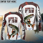 BlueJose "Born To Fish" Musky Fishing Red Camo Custom Name   Long Sleeve Fishing Shirts