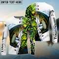 BlueJose Largemouth Bass Fishing Green Camouflage Custom Name Performance Long Sleeve Fishing Shirts