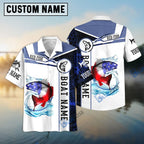 BlueJose Redfish Fishing Blue Camo American Flag Custom Name & Boat Name 3D Shirts