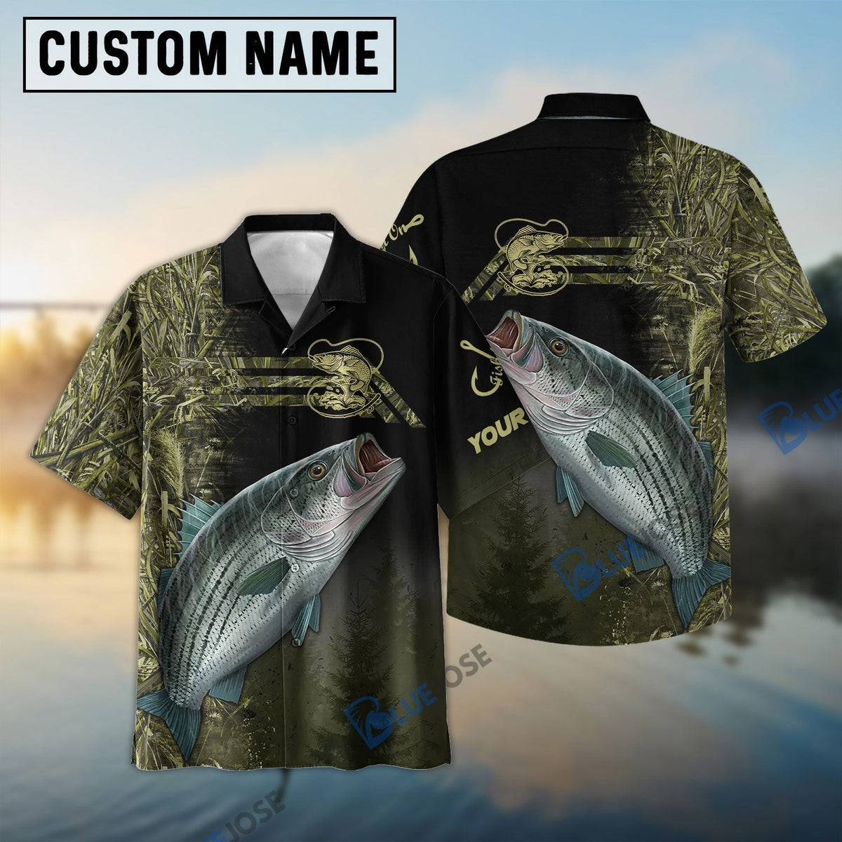 BlueJose Custom Striped Bass Fishing Camouflage Personalized Name 3D Shirt