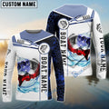 BlueJose Bass Fishing Blue Camo American Flag Custom Name & Boat Name 3D Shirts