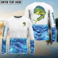 BlueJose Mahi Mahi Fishing Jerseys, Personalized Dorado Blue Sea Wave Camo Long Sleeve, Long Sleeve