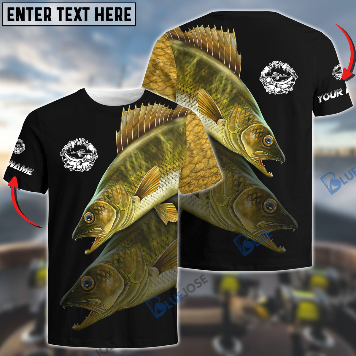 BlueJose Personalized Walleye Fishing Custom Name 3D Shirts