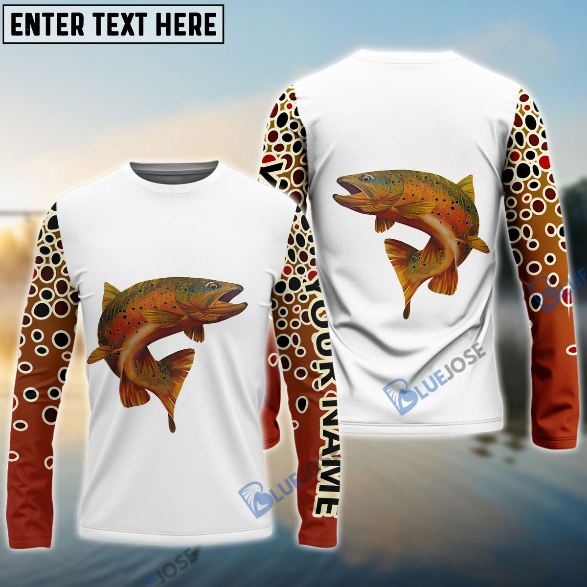 BlueJose Brown Trout Fishing Shirts White Trout Scales Fishing Jerseys