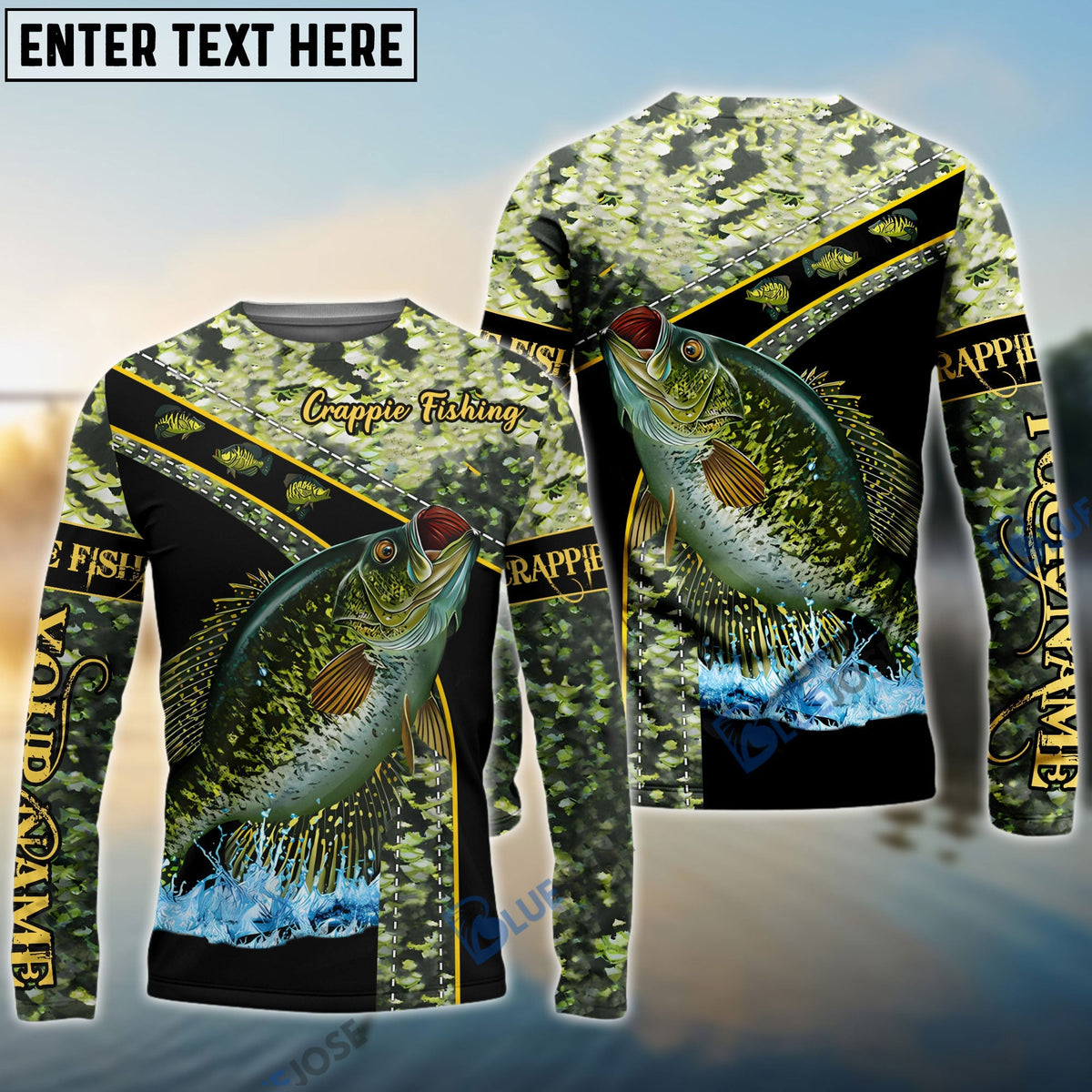 BlueJose Crappie Fishing Green Custom Name Long Sleeve, Long Sleeve Hooded