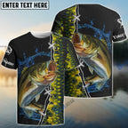 BlueJose Largemouth Bass Fishing Green Bass Scales Custom Name Bass Fishing Long Sleeve, Long Sleeve Hooded