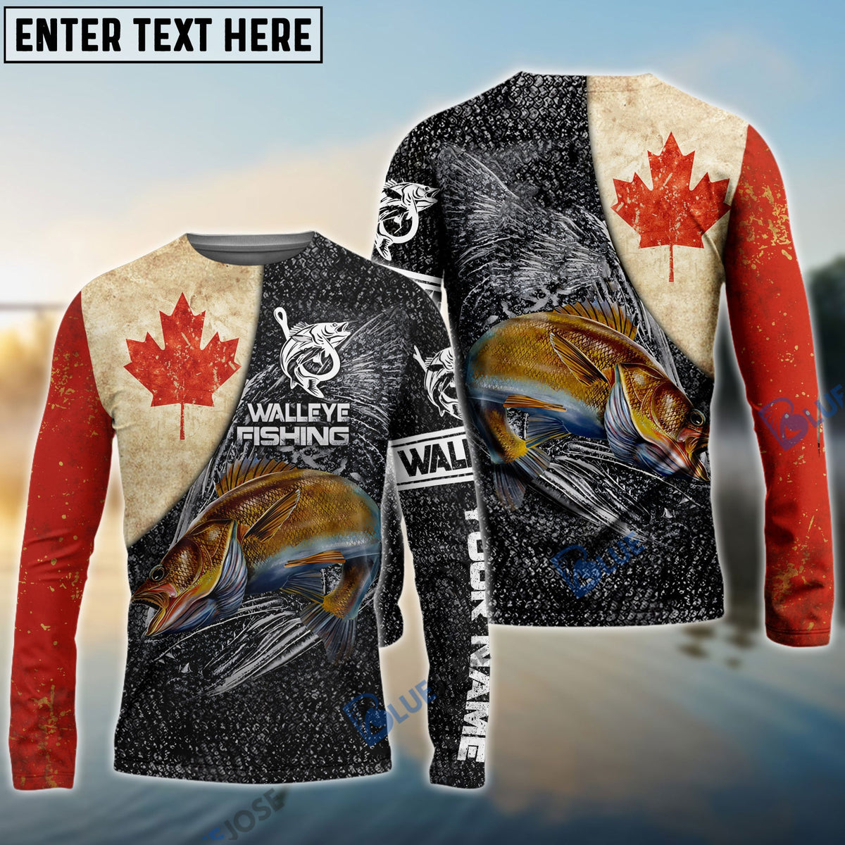 BlueJose Vintage Canadian Flag Walleye Fishing Custom Fishing Windbreaker Jacket