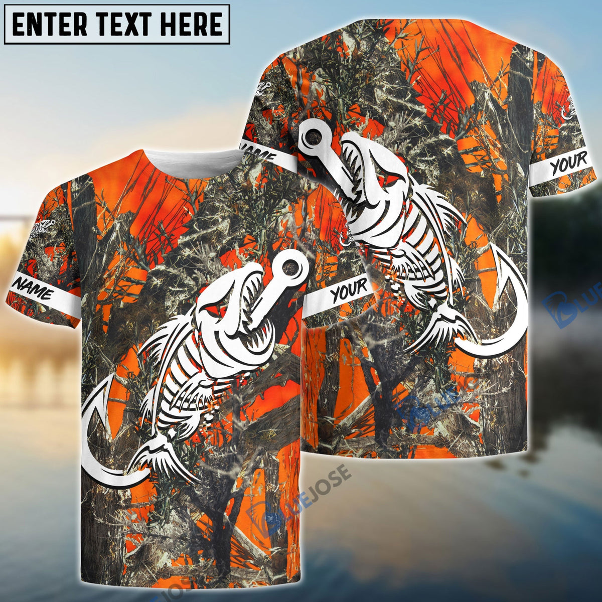 BlueJose Orange Camo Fish Hook Skull Custom Name Windbreaker Jacket