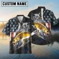 BlueJose Walleye Fishing American Flag Patriotic Custome Name 3D Shirt