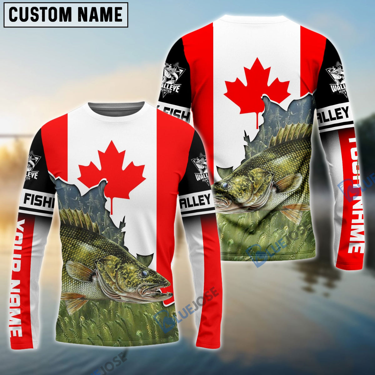 BlueJose Walleye Fishing 3D Canada Flag Patriot Custom Name 3D Shirts