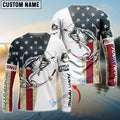 BlueJose Personalized Bass Fishing American Flag Long Sleeve Fishing Shirts, Patriotic Fishing Gifts