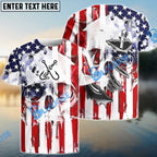 BlueJose American Flag Skull Fish Hook Long Sleeve Fishing Shirts, Personalized Patriotic Fishing Gifts