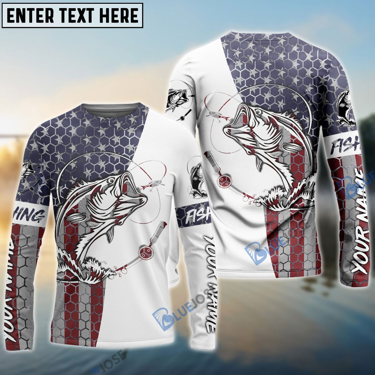 BlueJose Bass Fishing American Flag Personalized Patriotic Bass Fishing Shirt