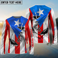 BlueJose Puerto Rico Fishing 3D Fish Hook Flag   Quick Dry Custom Name Long Sleeves Shirts  Personalized Patriotic Fishing Gifts