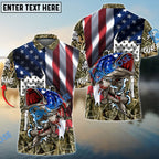BlueJose American Flag Patriotic Largemouth Bass Camo Fishing Custom Name 3D Shirts