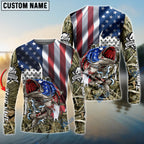 BlueJose American Flag Patriotic Largemouth Bass Camo Fishing Custom Name 3D Shirts