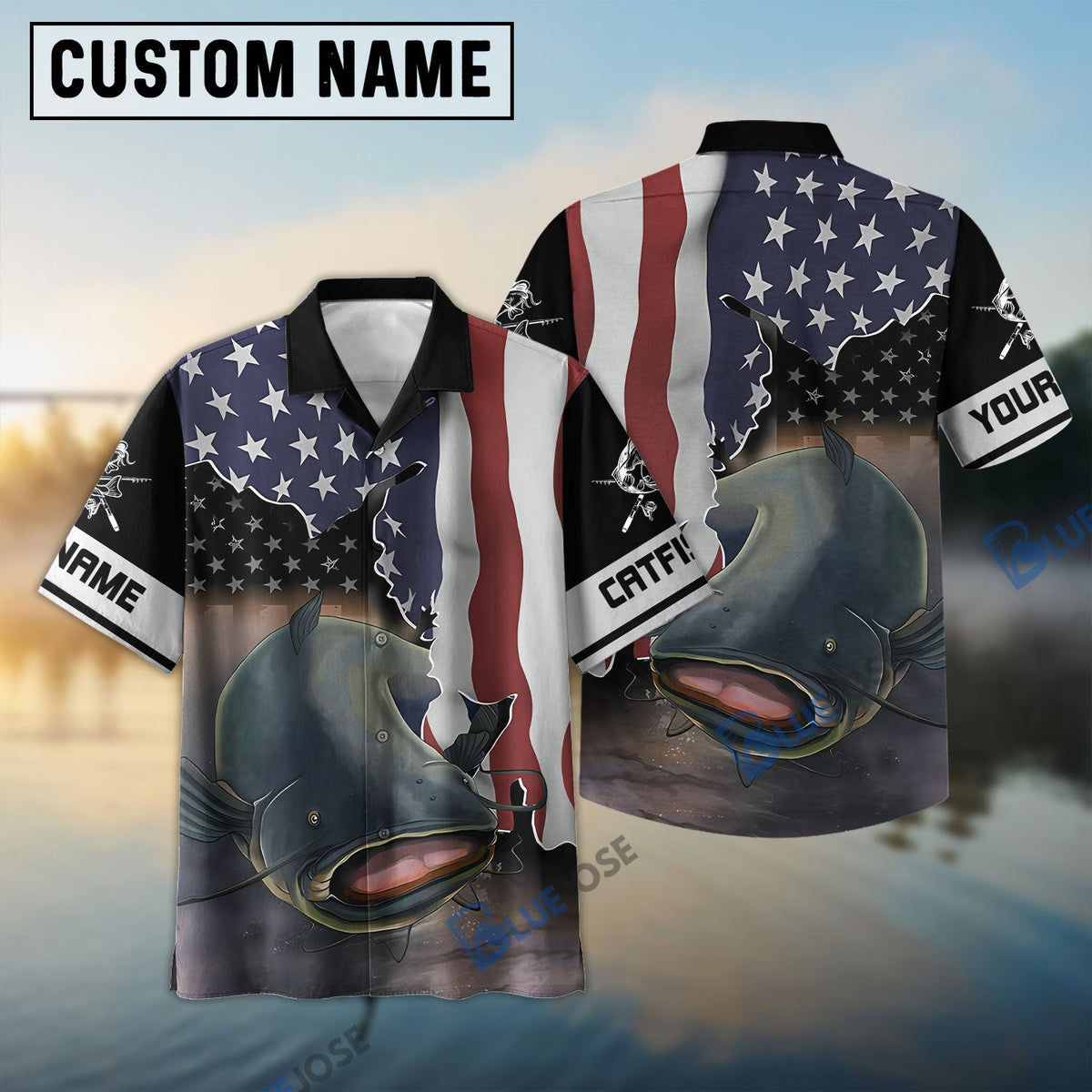 BlueJose Flathead Catfish Fishing American Flag Personalized 3D Shirt