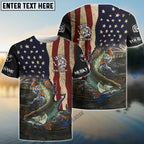 BlueJose Musky Fishing 3D American Flag Patriotic Customize Name 3D Shirts