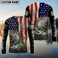 BlueJose Musky Fishing 3D American Flag Patriotic Customize Name 3D Shirts