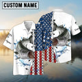 BlueJose Striper Striped Bass Fishing American Flag Patriotic Personalized Name 3D Shirt