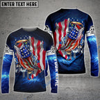 BlueJose Bass Fishing 3D American Flag Patriotic Customize Name All Over Print Shirt