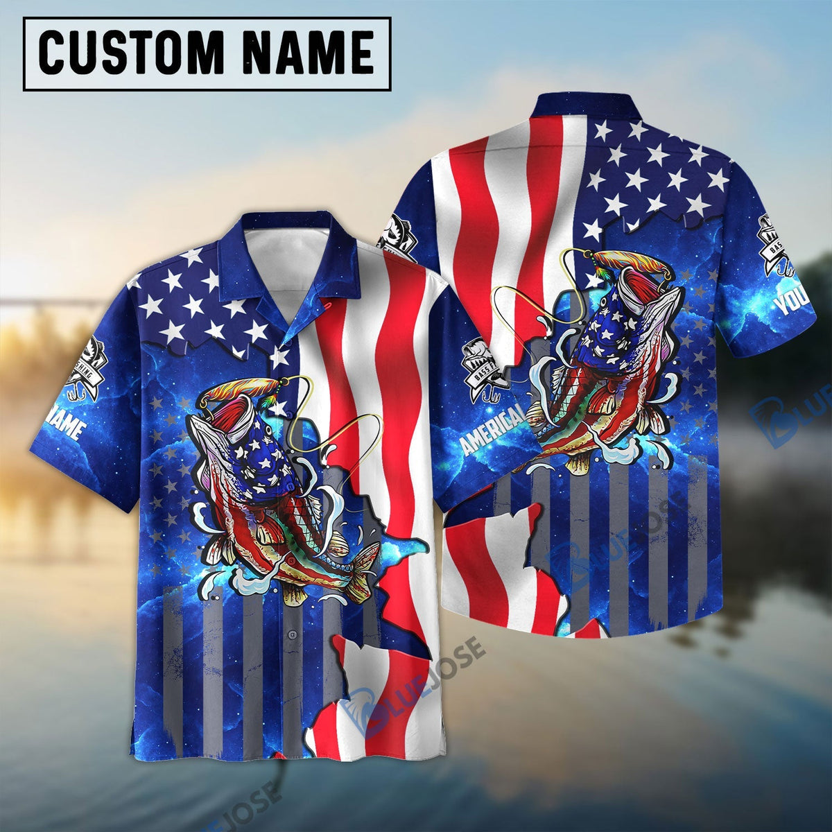 BlueJose Bass Fishing American Flag Patriotic Custom Name 3D Shirts