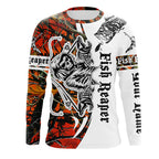 BlueJose Halloween Fish Skeleton Custom Name Long Sleeve Fishing Shirts