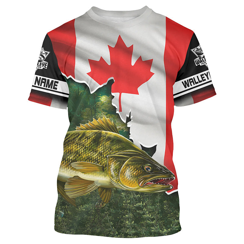 BlueJose Walleye Fishing 3D Canada Flag Patriot Custom Name 3D Shirts