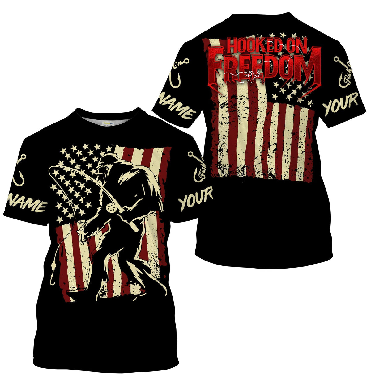 BlueJose Bigfoot Fishing American Flag Custom Long Sleeve Fishing Shirts