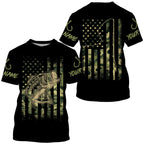 BlueJose Bass Fishing Camo American Flag Custom Long Sleeve Fishing Shirts , Personalized Patriotic Fishing Gifts