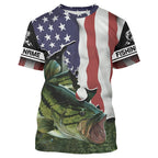 BlueJose Bass Fishing Crew 3D Flying American Flag Patriot Customize Name 3D Shirts