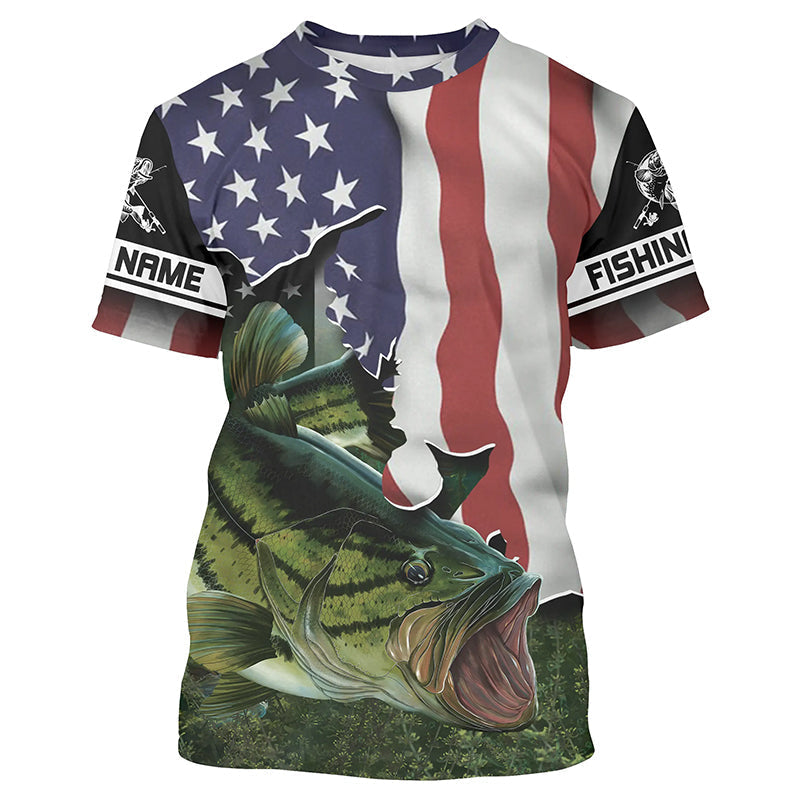 BlueJose Bass Fishing Crew 3D Flying American Flag Patriot Customize Name 3D Shirts