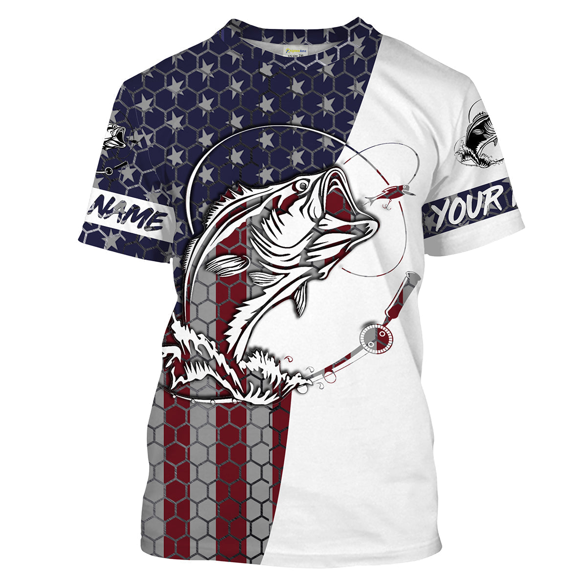 BlueJose Bass Fishing American Flag Personalized Patriotic Bass Fishing Shirt