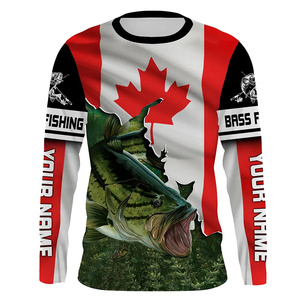 BlueJose Largemouth Bass Fishing 3D Canada Flag Patriot Custom Name All Over Print Shirts - Personalized Fishing Gift For Men And Women
