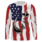 BlueJose Us Fishing Fish Hook American Flag   Custom Long Sleeves Shirts  Patriotic