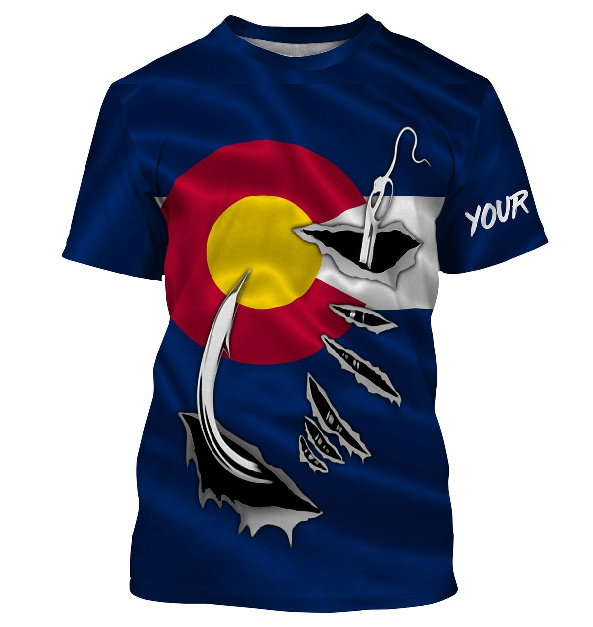 BlueJose Co Fishing 3D Fish Hook Colorado Flag   Quick Dry Customize Name Long Sleeves Shirts  Personalized  Gift For Fishing Lovers